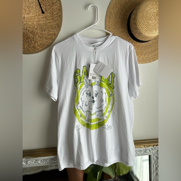 Ganni White Fun Bunny Print T-Shirt size medium - Picture 4 of 8